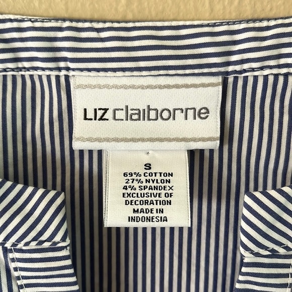 Liz Claiborne pull over embroidered sleeves size small blue white stripes size S - Picture 3 of 13